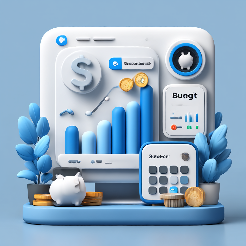 3D illustration of a financial dashboard with charts and calculator